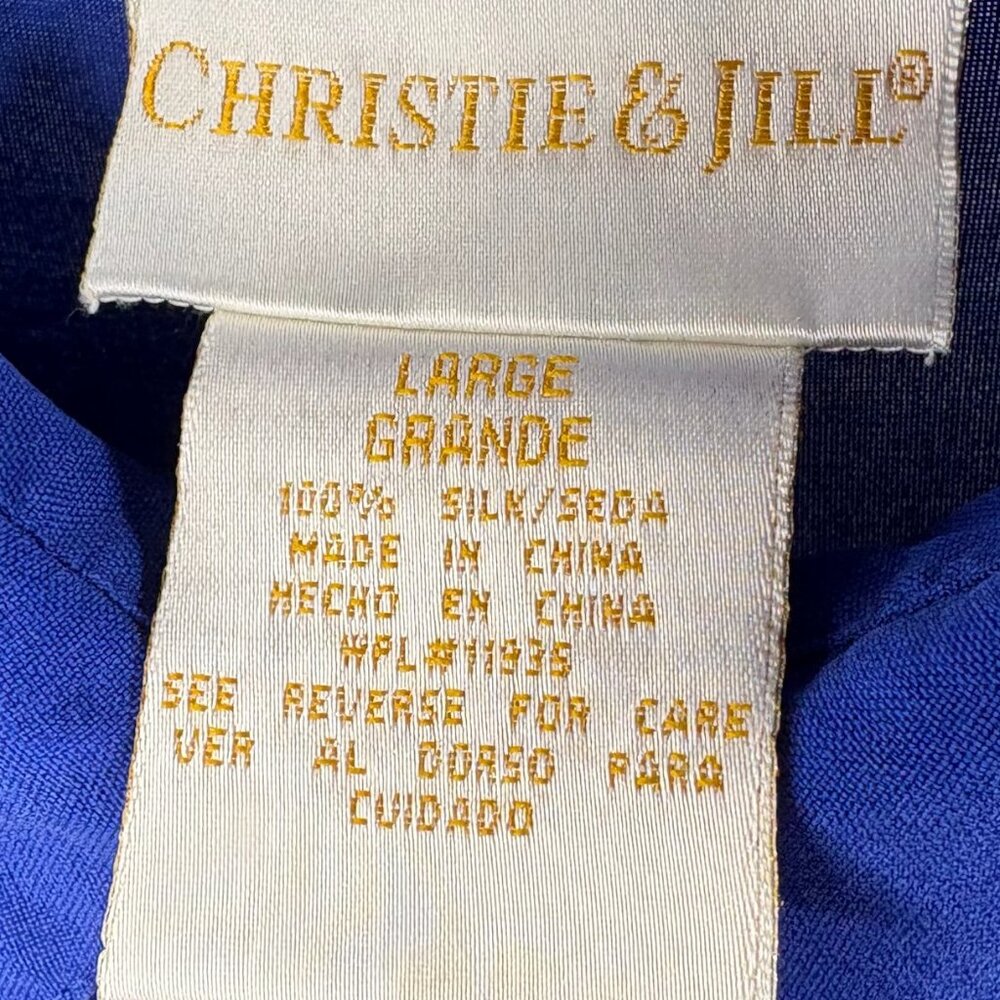 Vintage Christie & Jill 100% Silk Cobalt Blue Blouse - Picture 4 of 5